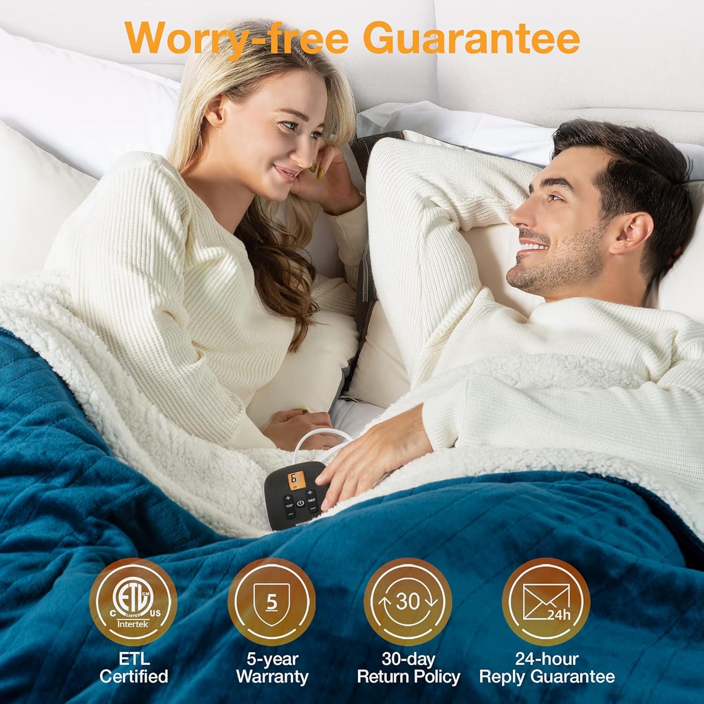 WOOMER [5-Year Warranty] Electric Blanket Full Size,Durable Flannel and Soft Sherpa,Dual Control,77”×84” Heated Throw Blanket, 10 Heat Levels&0.5-12h auto-Off,Energy Efficient,ETL Certified