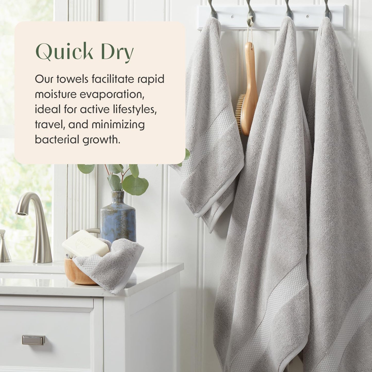 Springtree Home Grey Bath Towels Set of 4 | Classic Hotel Bath Towels | 100% Combed Cotton | Absorbent Quick-Dry Gray Towels for Bathroom | Oeko-TEX® Standard 100 Cotton | Cynewski Collection - Grey