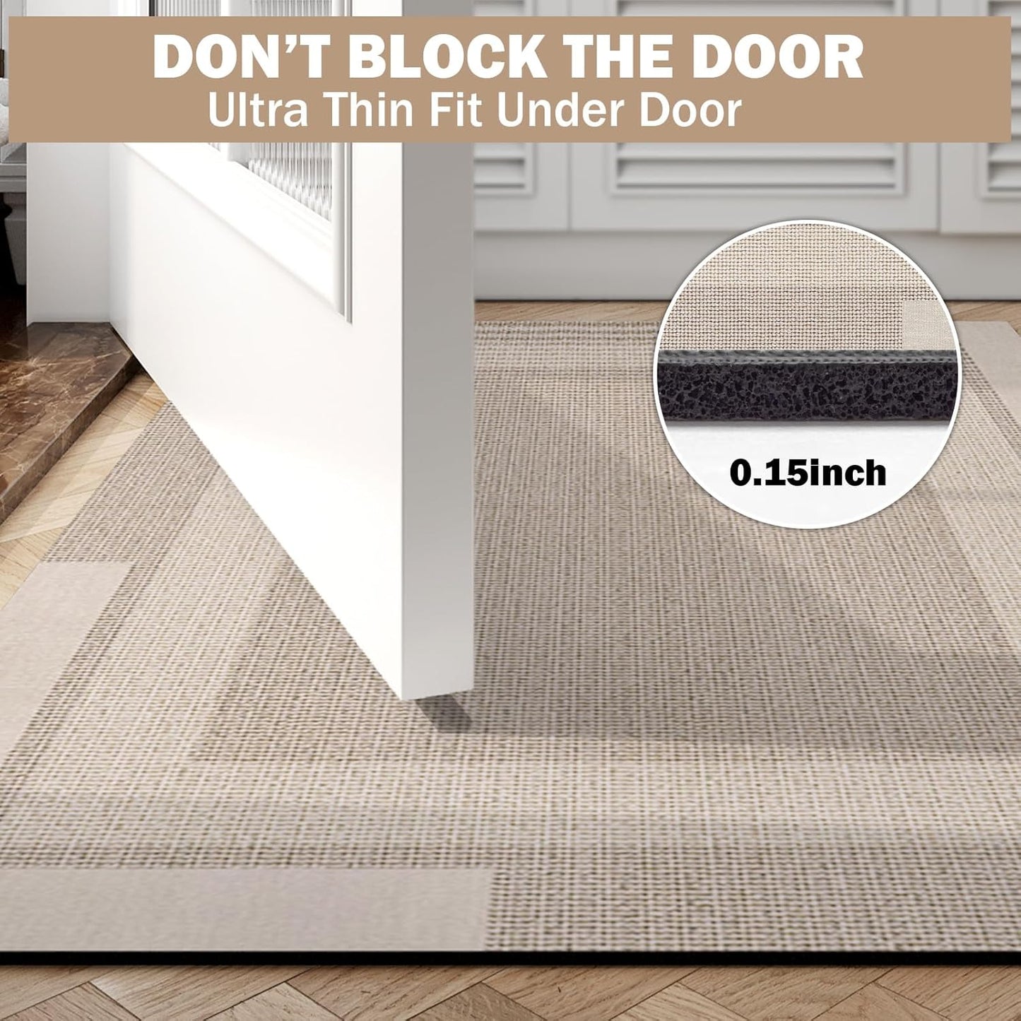 Non Slip Long Bath Mat Bathroom Runner, Rubber Backing Ultra Thin Bathroom Rugs Fit Under Door Quick Dry Super Absorbent Washable Bath Rug Shower Mat for Bathtub Sink Floor, Beige 17"x47"