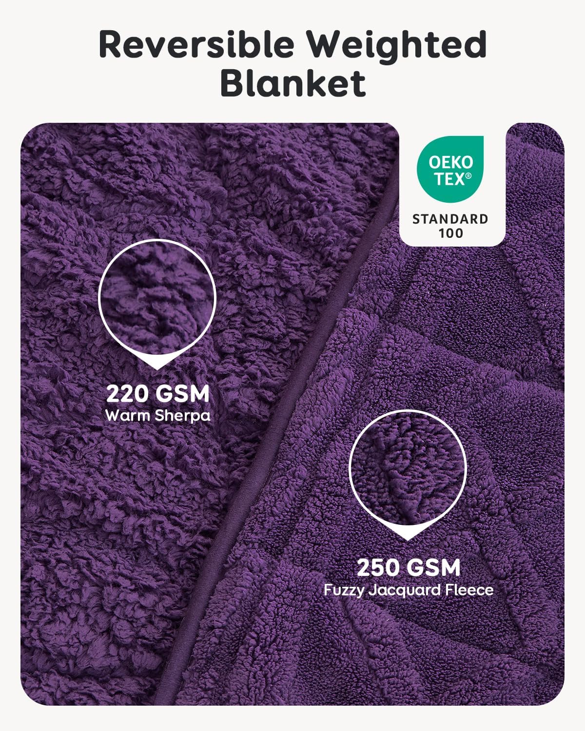Sivio Weighted Blanket Queen Size 15 lbs for Adults, Sherpa Fleece Weighted Blanket Jacquard Heavy Blanket for Sleeping, Reversible Super Soft Warm Cozy Fluffy Blanket for Adult, 60 x 80inch, Purple