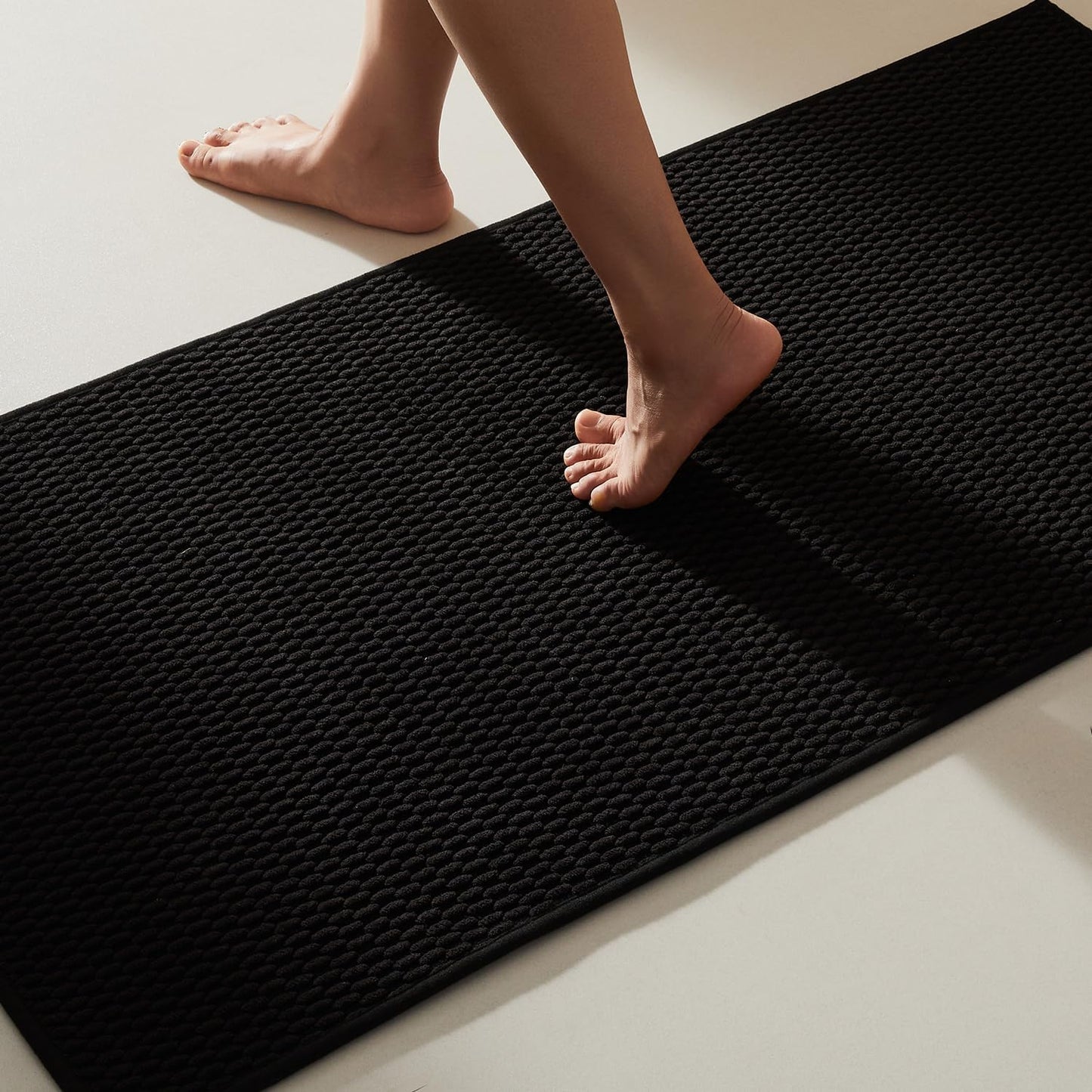 Black Bathroom Rugs Non Slip Washable, Super Absorbent Thin Bath Mat Quick Dry Low Pile Bathroom Rug, Black 24''x47''