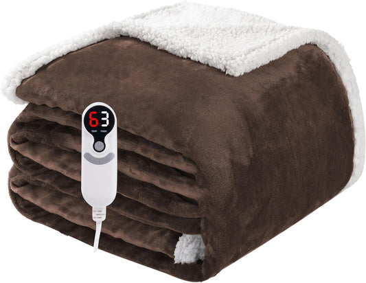 Electric Heated Blanket Full Size 72"x84", Soft Flannel with Overheat Protection, 6 Adjustable Heat Settings & 10-Hour Auto-Off Timer, Fast Heating for Winter Comfort, Dark Brown