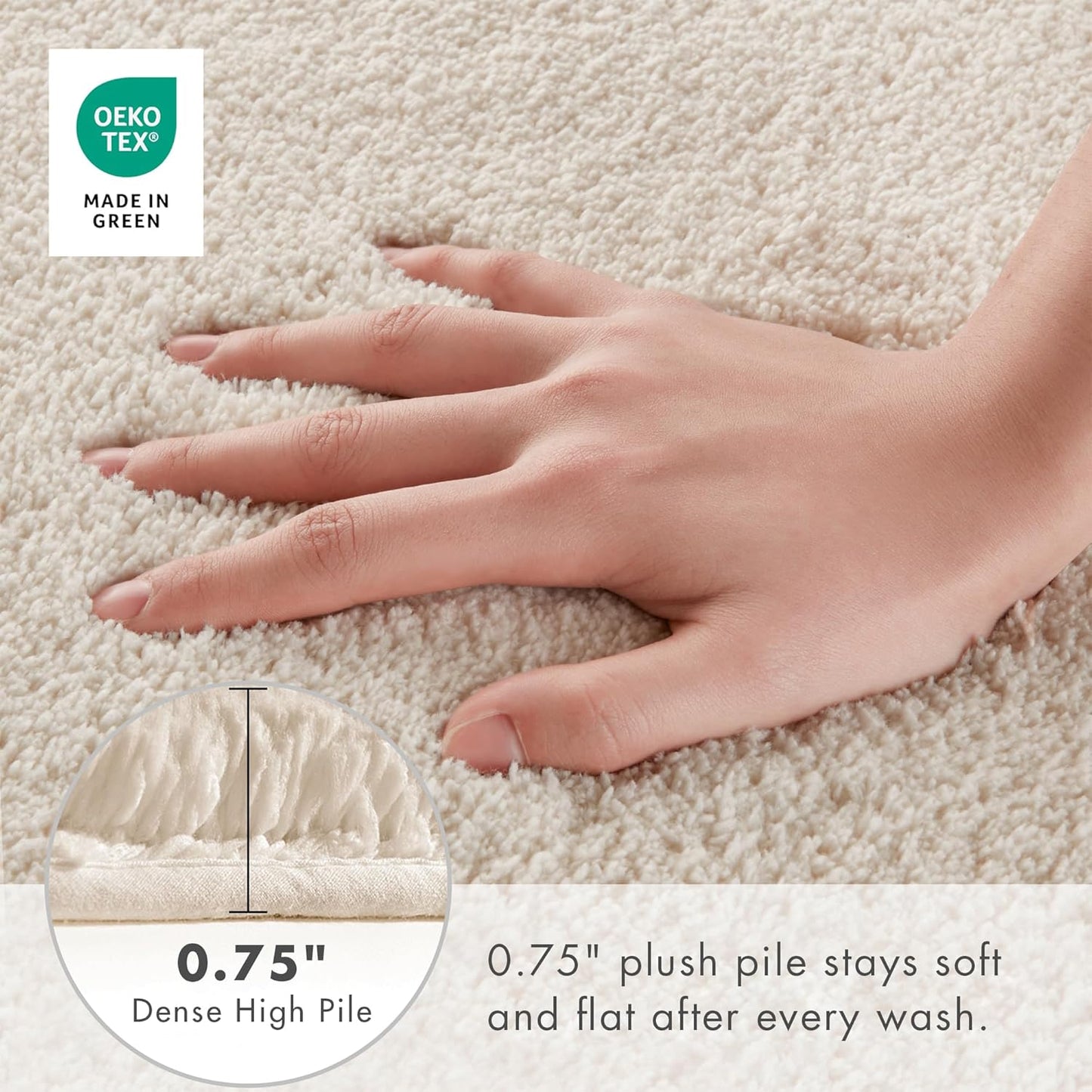 Madison Park Marshmallow Bathroom Rug Non Slip, Luxrurious Plush Bath Mat, Absorbent, Quick Dry, Spa Design Bath Room Décor, 24x40, Natural