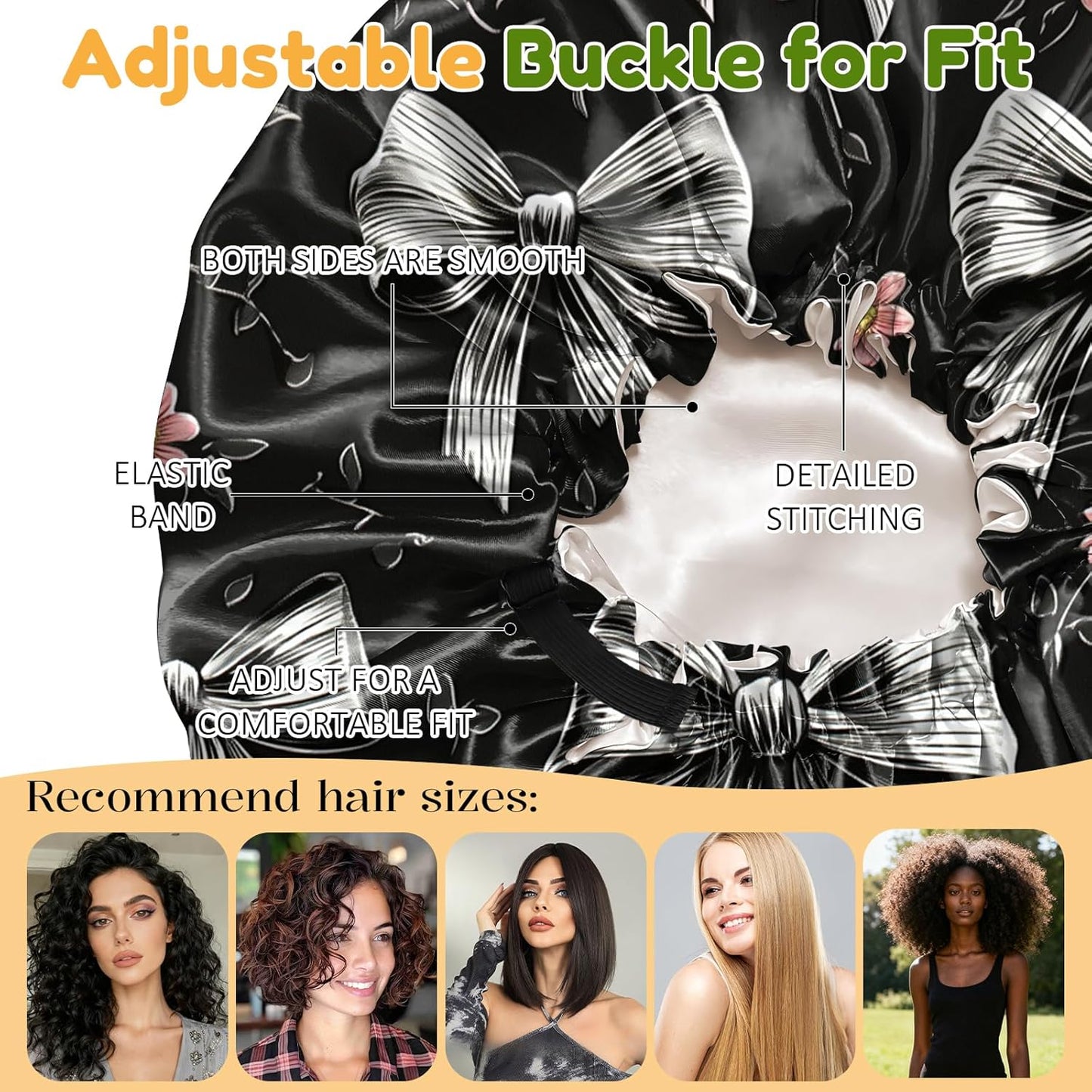 2 PCS Bonnets for Women Girls Satin Hair Bonnet Silk Adjustable Elastic Double Layer Hair Wrap Sleep Cap Comfort Cute-Bowknot Butterfly