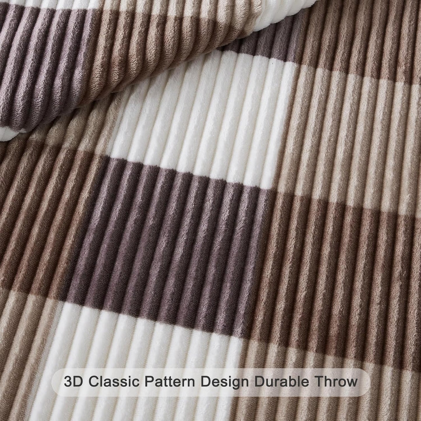 Blanket for Women, Sherpa Throw Blanket for Couch, Flannel Cozy Soft Checkered Blanket for Bed - Fleece, Beige, 80x90 Inches
