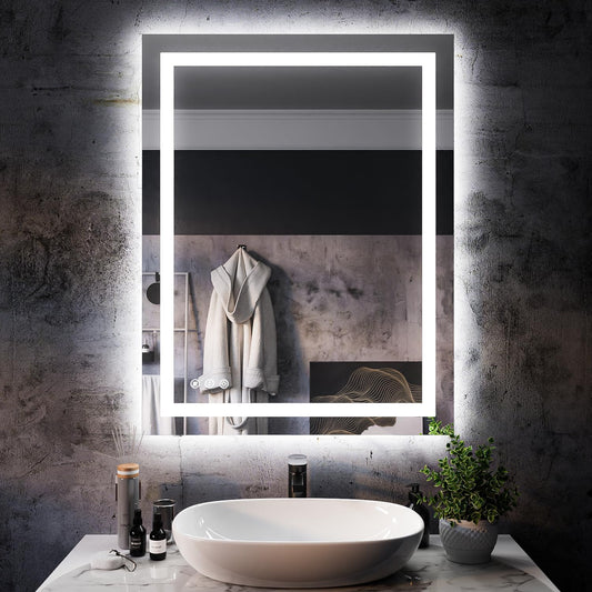 ISKM 36'' x 28'' LED Mirror for Bathroom Lighted Vanity Mirror for Wall Front Lights + Backlit LED Bathroom Mirror Anti-Fog Tempered Glass ETL Listed
