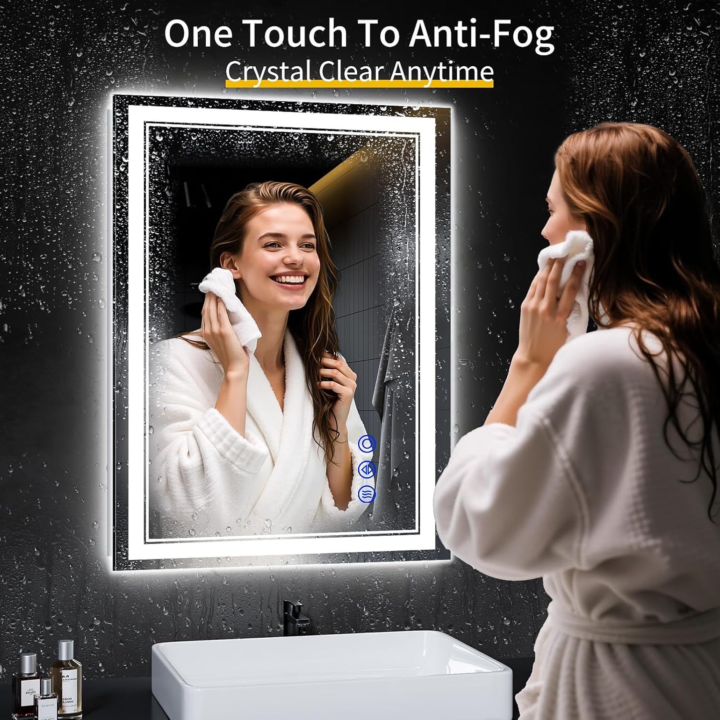 32"x24" LED Bathroom Mirror with Anti-Fog, Stepless Dimmable Lights, 3 Color Modes, Shatter-Proof Tempered Glass, Memory Function & Waterproof Design