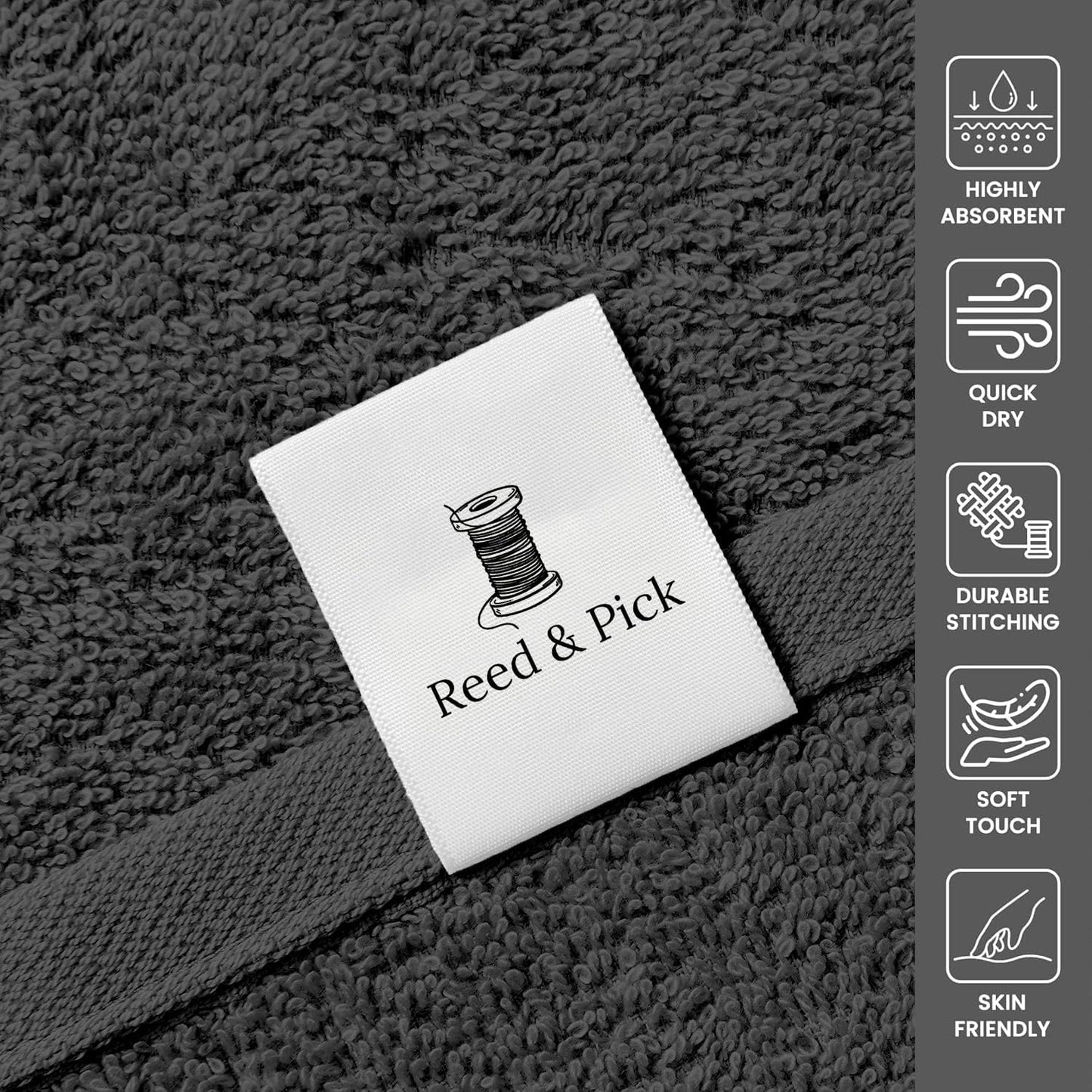 Reed&Pick 24 Pack Dark Grey Hand Towels 100% Cotton Spa Towels – 16x26 inches Highly Absorbable Facial Gym Towel Hair Towels and Face Bulk Small Towel (Not Bleach Proof)