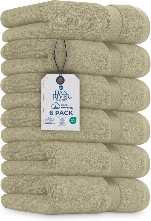 DAN RIVER 6-Pack Premium Hand Towels (16x28 Inches) - 100% Cotton, Ultra Soft, Lightweight, Highly Absorbent Towels for Bathroom, Spa, Gym, Salon, Hotel, and Travel - 550 GSM – Beige