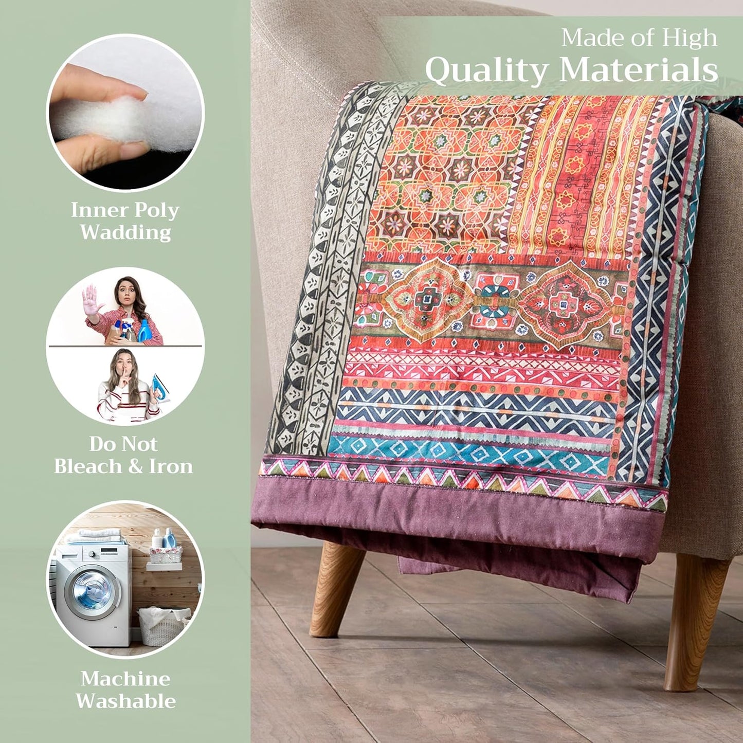 Maison d' Hermine Throw Blanket for Couch Lightweight Soft Warm Breathable Cotton Throw Blankets for Bed Girls Boys Women Men Gifts Sofa Travel Living Room Chair Bedding (60"x80", Ispahan)