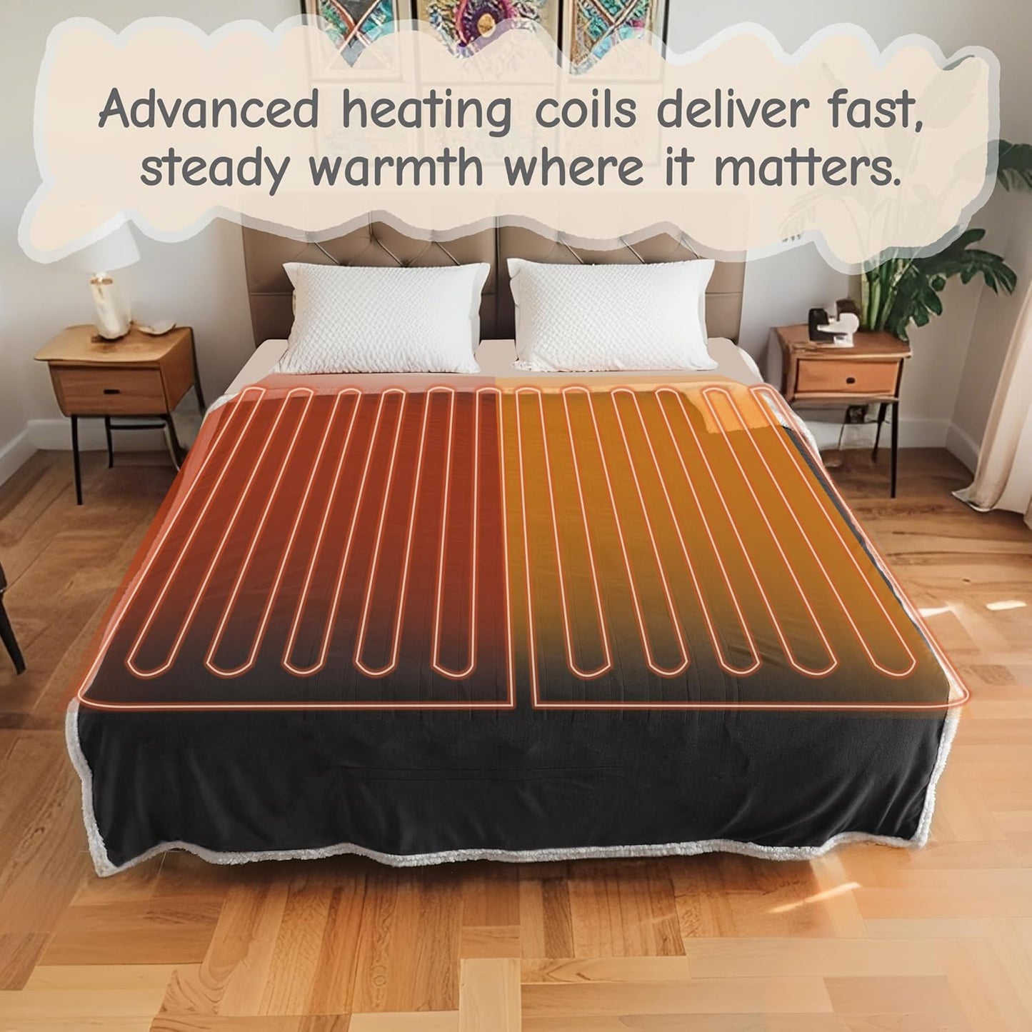 Electric Heated Blanket Full Size 72"x84", Soft Flannel with Overheat Protection, 6 Adjustable Heat Settings & 10-Hour Auto-Off Timer, Fast Heating for Winter Comfort, Dark Gray