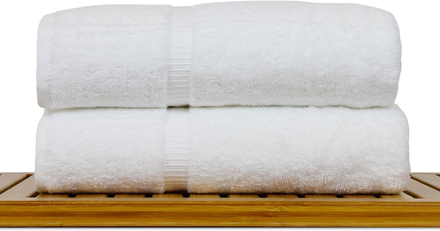 Luxury Hotel & Spa Ultra Soft Bath Towels 100% Turkish Cotton - White - Set of 2