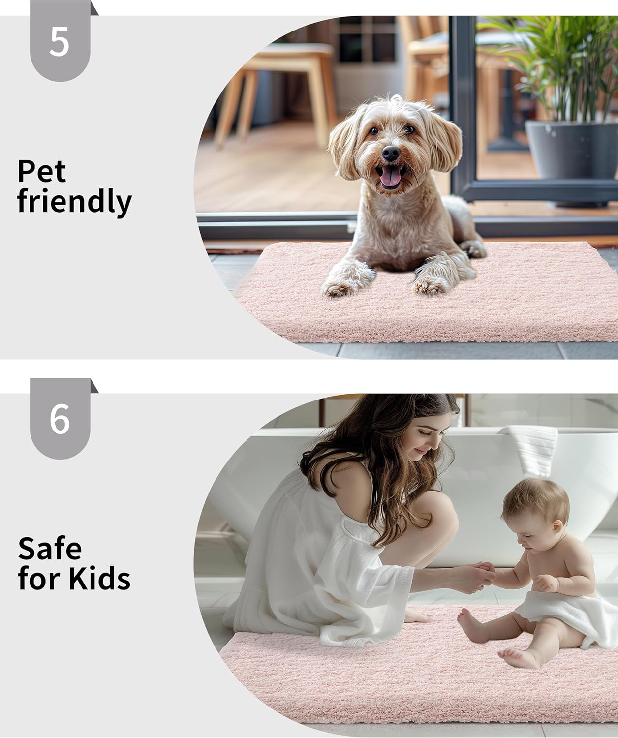 Pink Bathroom Rug 24x36 Non Slip Fluffy Bath Mat for Bathroom Floor Washable Plush Luxury Bath Rug for Tub Soft Shaggy Absorbent Shower Sink Mat