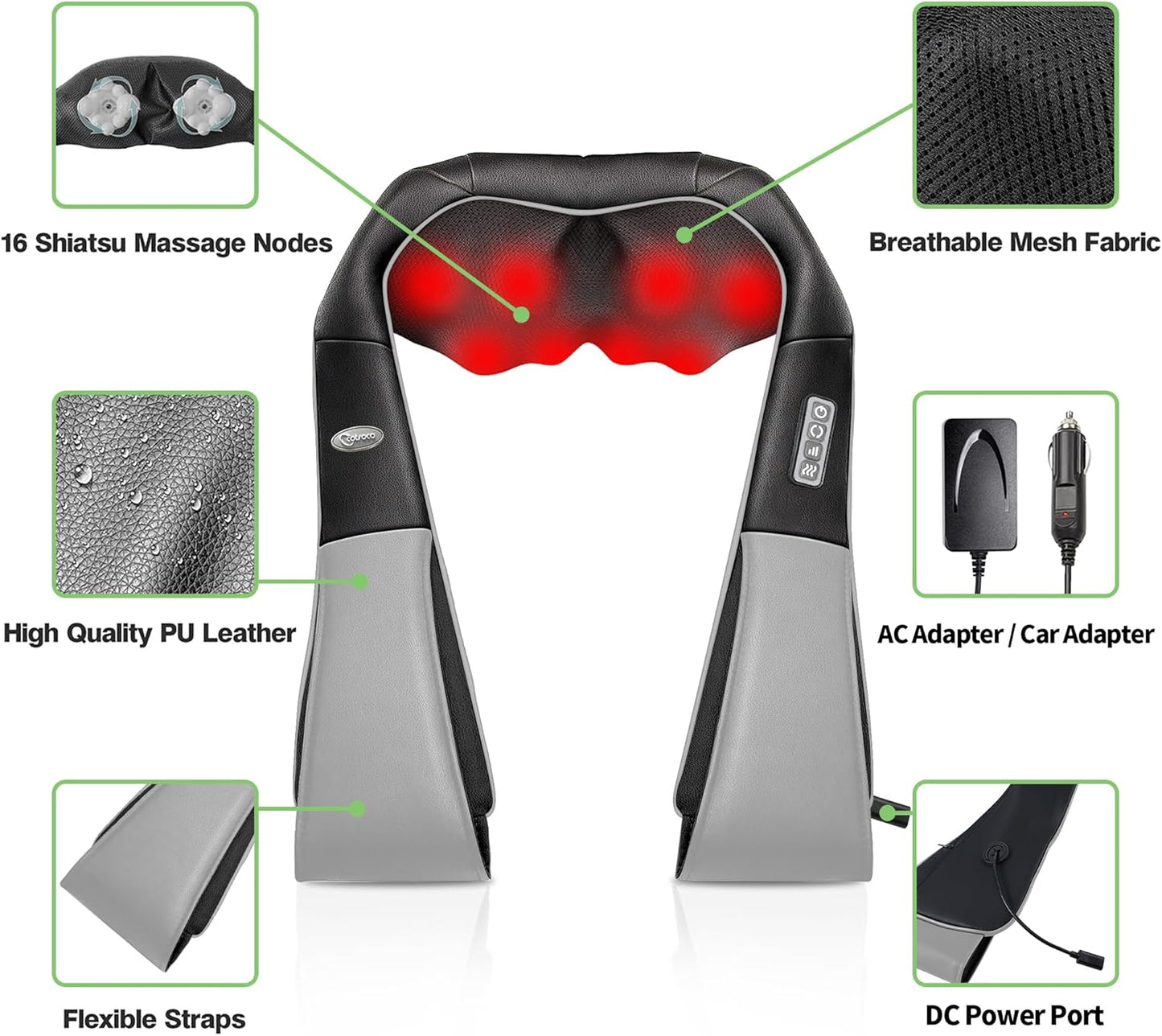 cotsoco Neck Massager, Shiatsu Neck and Back Massager with Heat for Pain Relief, Deep Tissue 3D Kneading Massage Pillow, Relaxation Gifts for Men and Women, Gifts for Dad, Elderly,Wife（Gray）