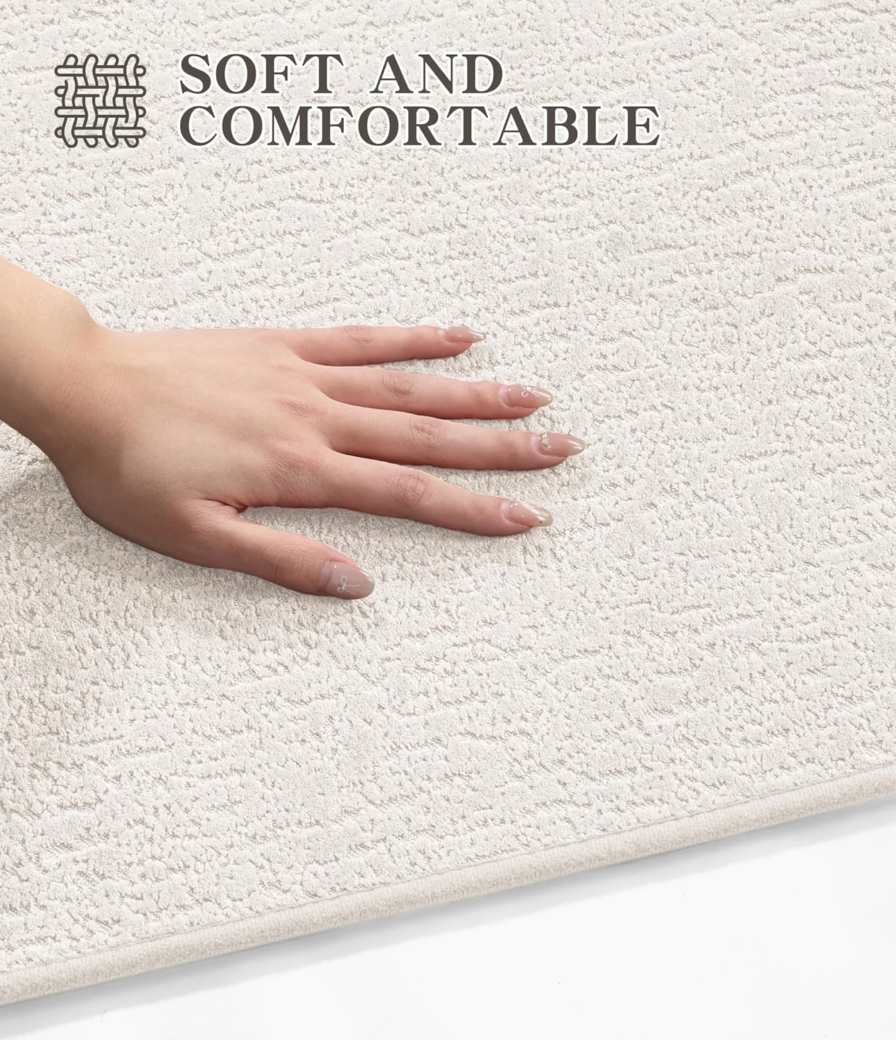 chakme Bathroom Rug Sets 5 Piece, Ultra Thin Bath Mat Quick Dry, Absorbent, Non Slip, Machine Washable, White, 17" x 24"