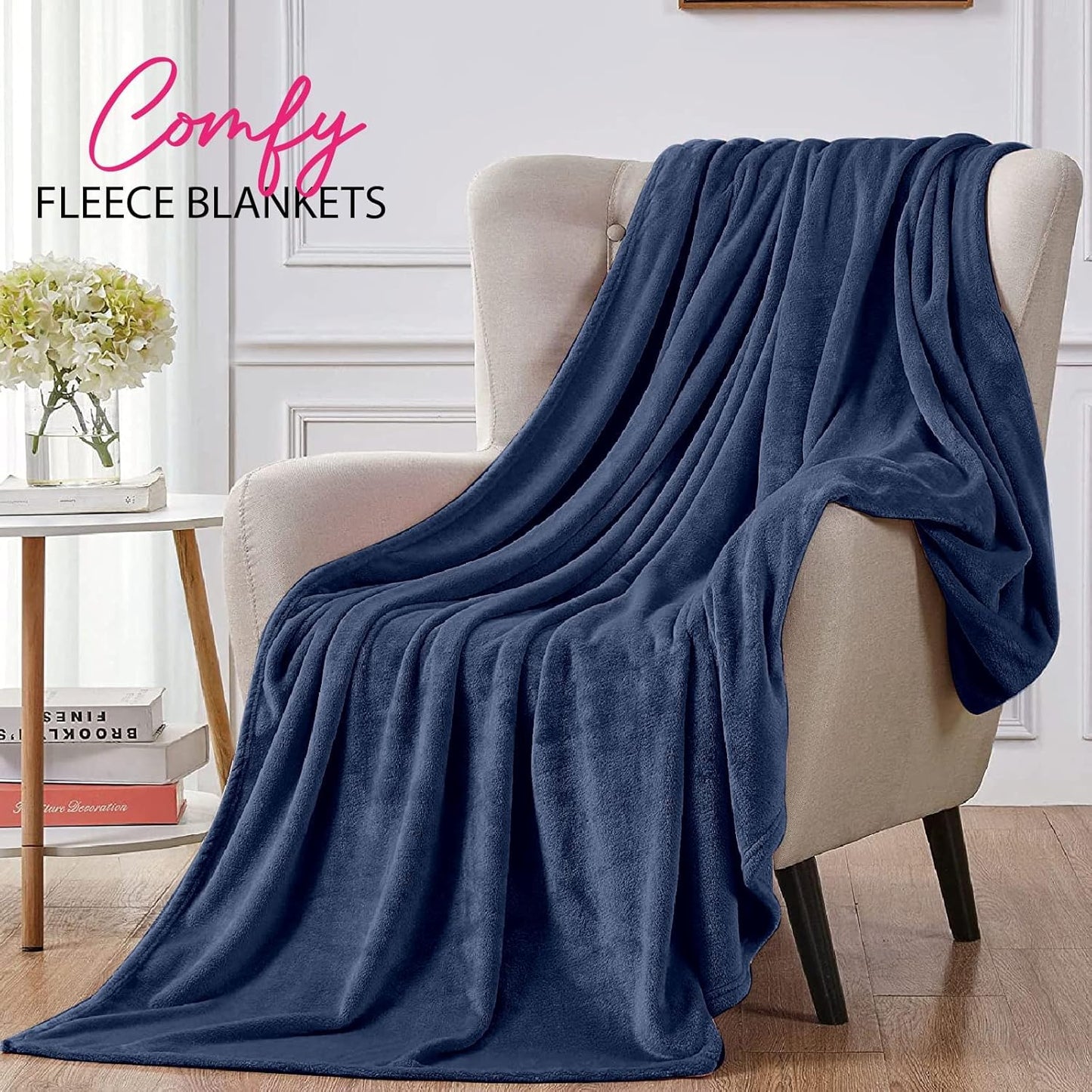 Personalized Blankets for Adults - Custom Blanket with Embroidered Name or Monogram - Soft Fleece Throw Cover for Bed & Couch - Navy (60"x80")
