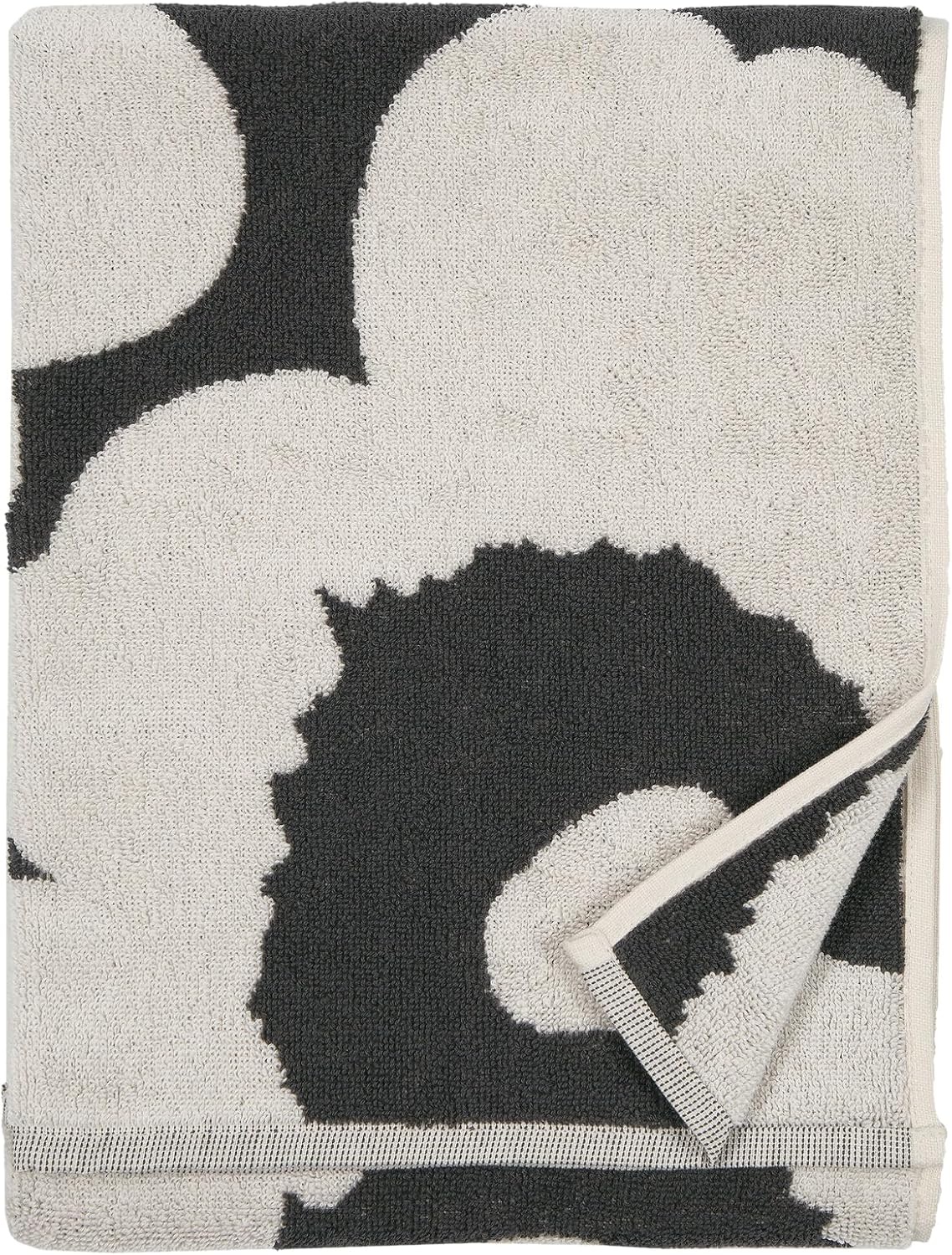 MARIMEKKO Unikko Terry Cotton Hand Towel (Charcoal) – Floral Patterned Hand Towels – 28 in x 20 in