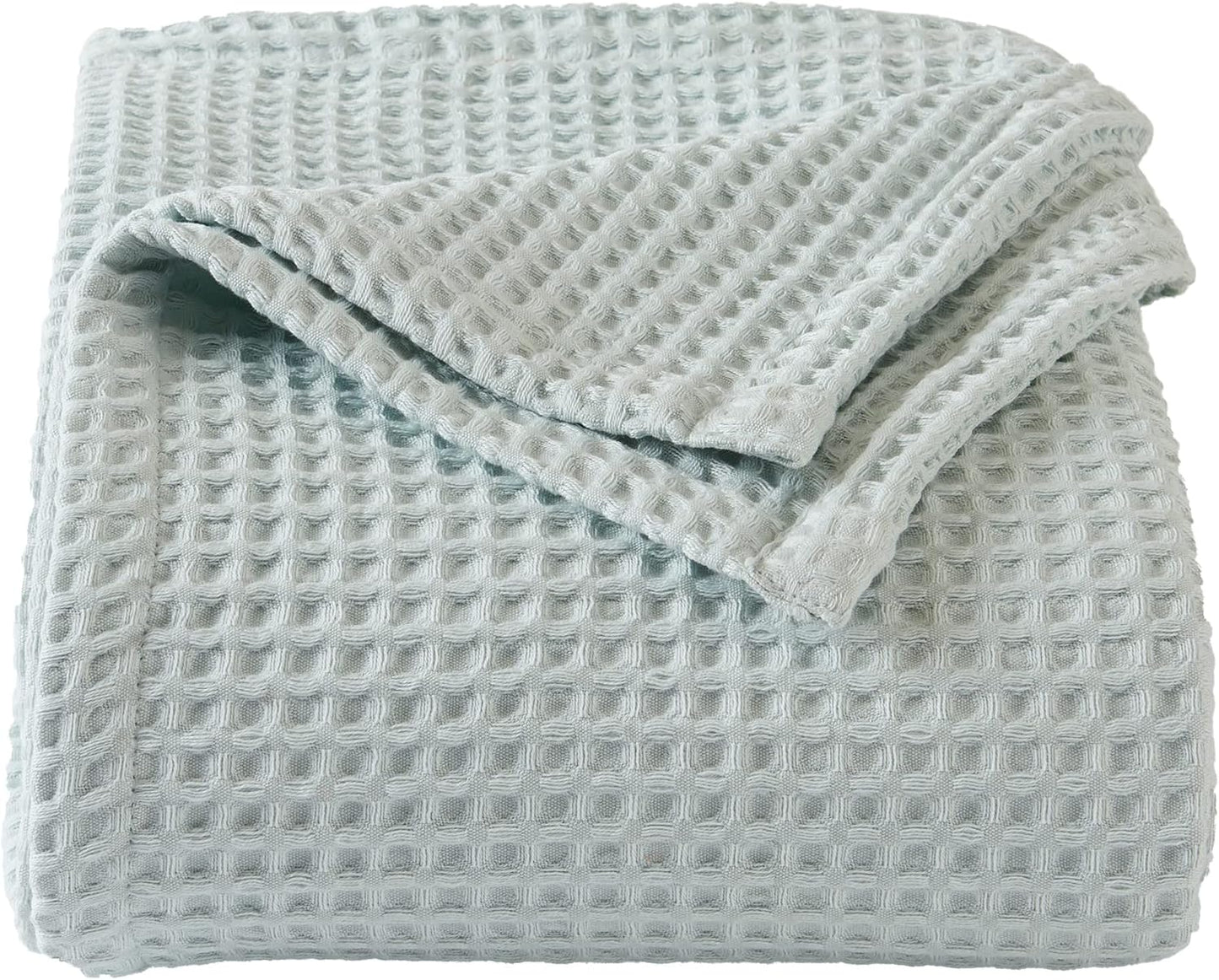 100% Cotton Waffle Weave Bed Blanket | Soft, Breathable, and Lightweight Blanket for All-Season | Perfect for Layering | Brielle Collection (Full/Queen, ICY Blue)