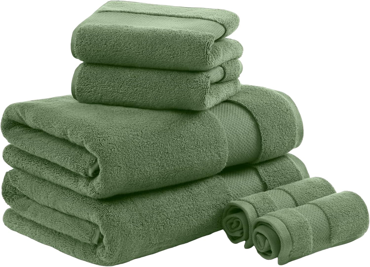 Madison Park Turkish Bath Towels 6pc, 2 Hand Towel for Bathroom, 2 Wash Towel, 2 Turkish Bath Towel Set, Luxury, 100% Cotton, Highly Absorbent & Quick Dry, Green