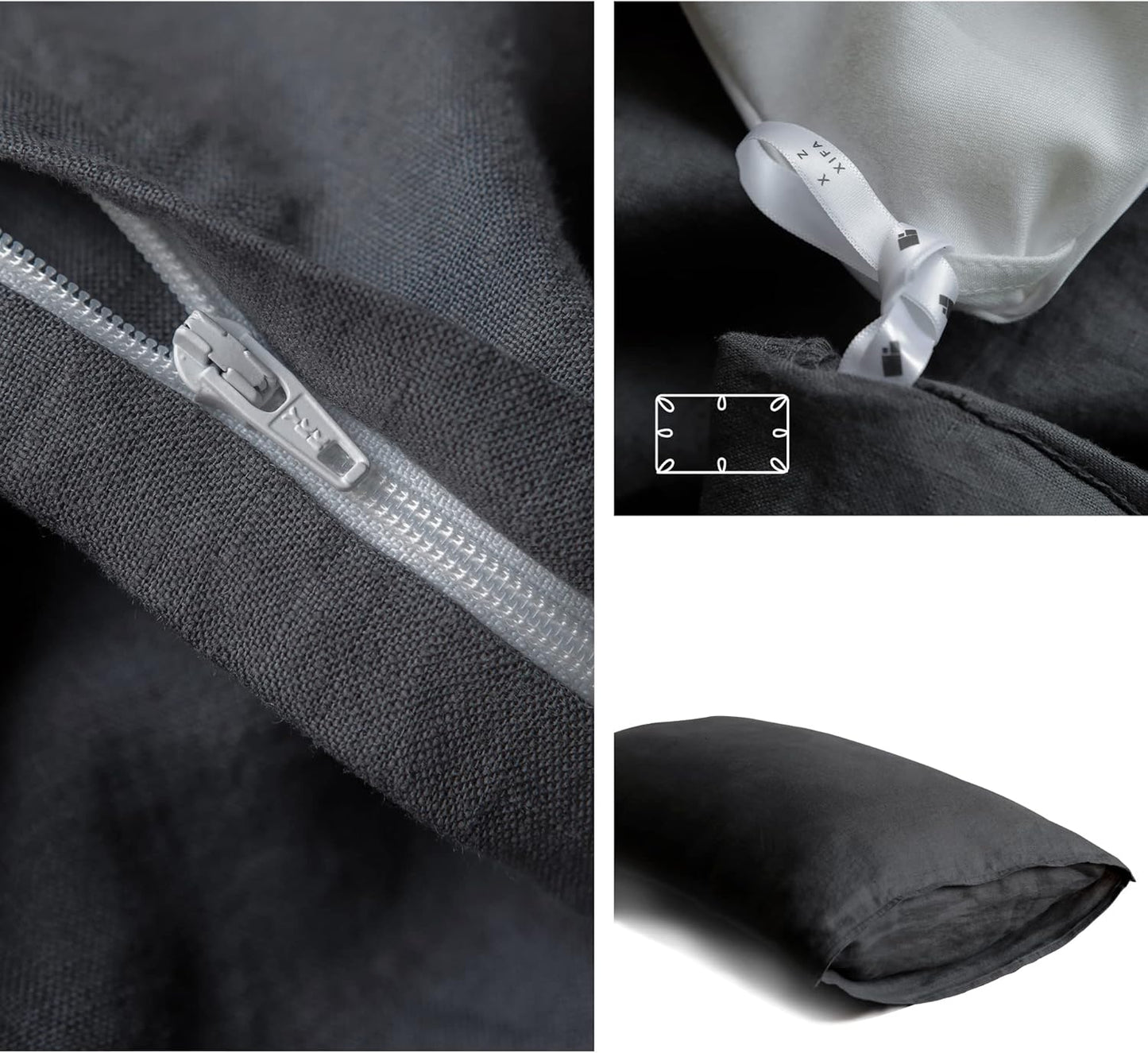 XZ XIFA Dark Grey 100% Linen Duvet Cover Queen Size Bedding Set, Cooling Duvet Cover with Natural Washed French Flax, Soft, Breathable, Textured Duvet Cover (1 Duvet Cover, 2 Pillowcases)