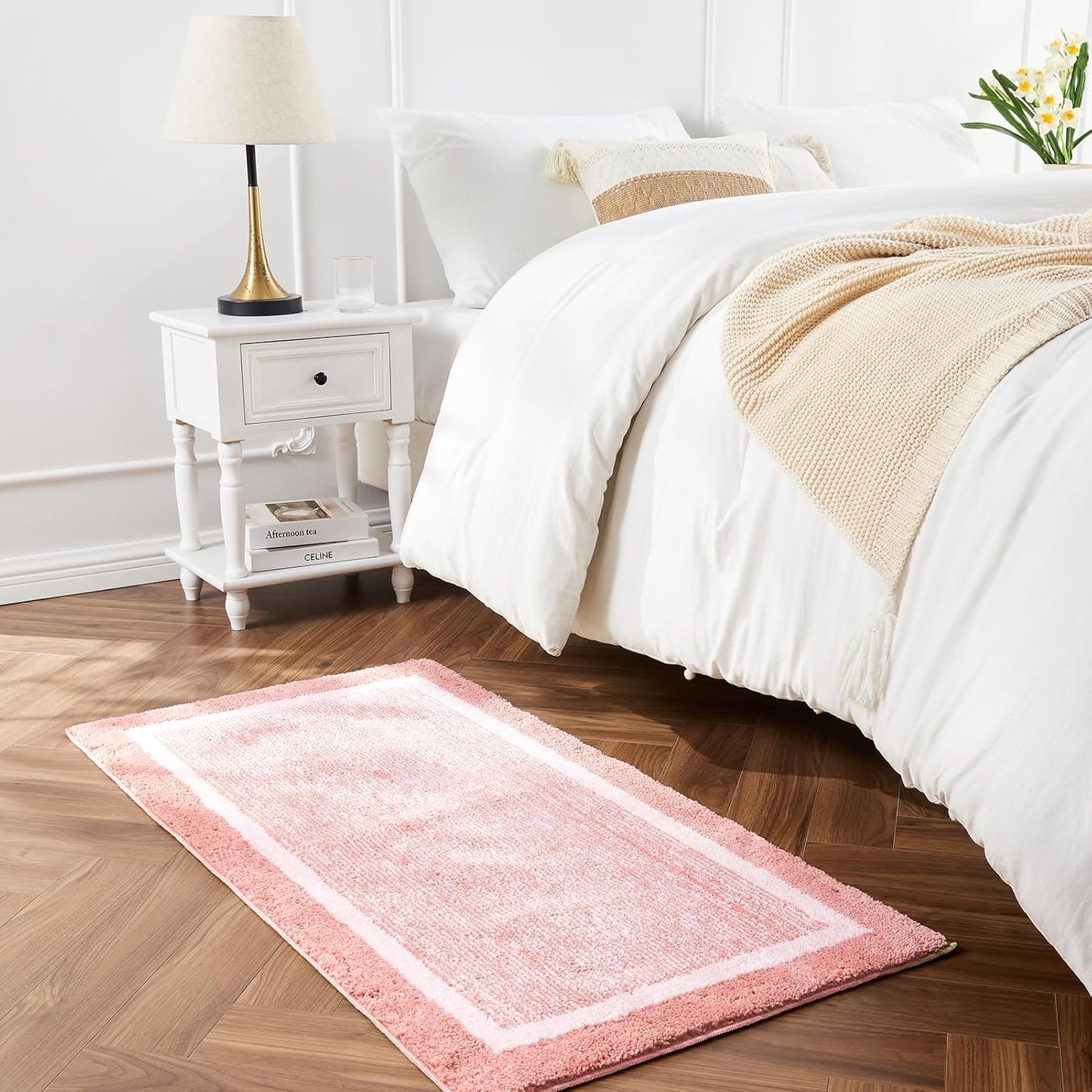 CozeCube Bath mats for Bathroom Non Slip, Fluffy Absorbent Microfiber Bath mat Washable, Aesthetic Bathroom Rugs, Long Blossom Pink Bath mat, Blossom Pink, 47" x 24"