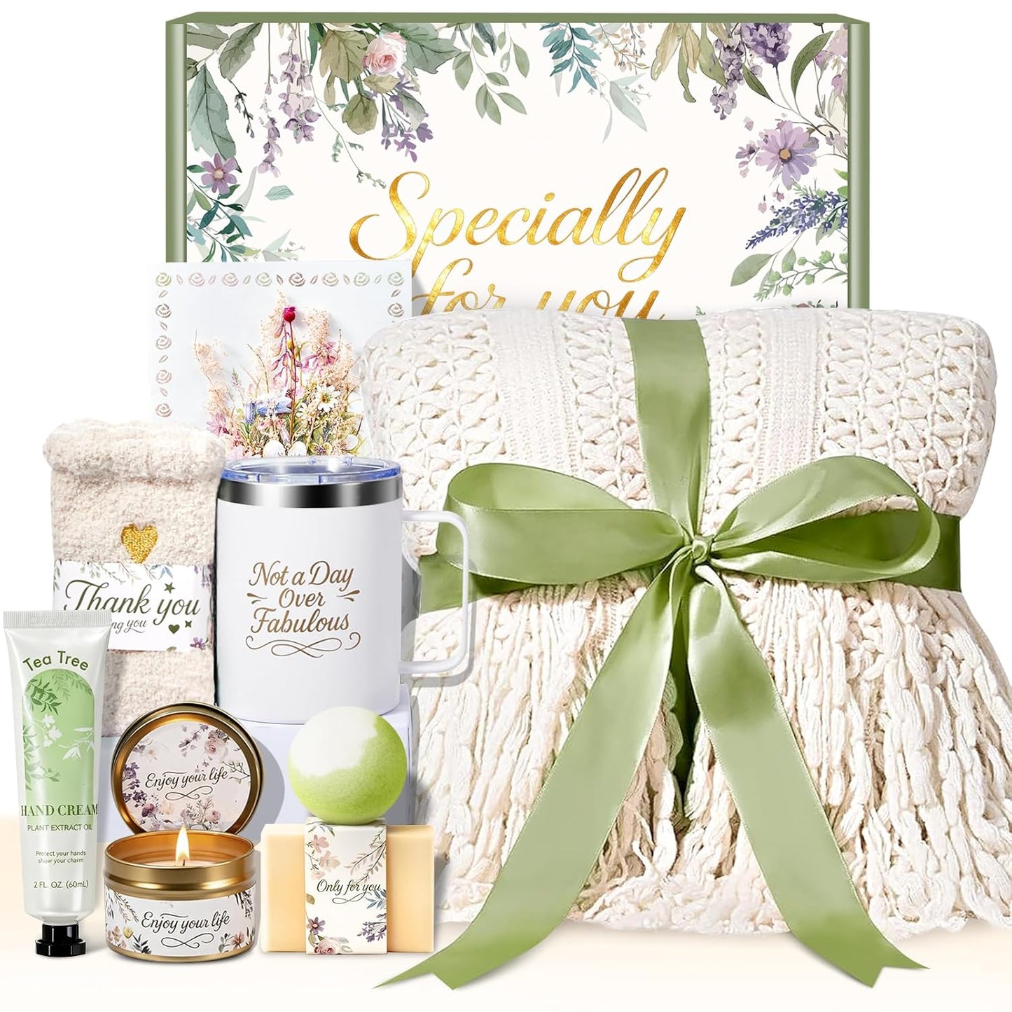 Get Well Soon Gifts for Women, Self Care Gift Baskets, Christmas Birthday Gifts for Women Spa Care Package, Thinking of You Sympathy Gift Box for Mom, Her, Friend, Sister, Wife (Ivory)