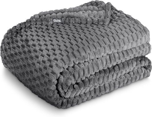 Bare Home Textured Fleece Blanket - Throw/Travel - Ultra-Soft Lightweight for Bed, Sofa, and Couch - Luxury Microplush - Cozy Warm Blanket (Throw/Travel, Waffle Grey)