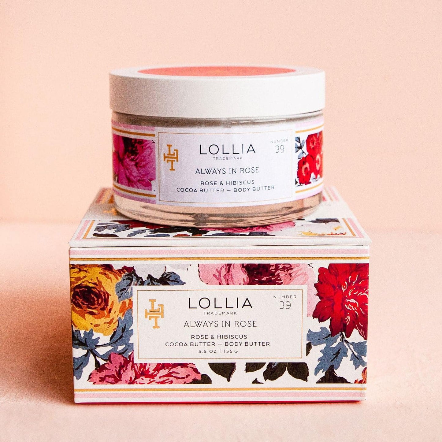 LOLLIA Always in Rose Body Butter, 5.5 oz. - Rose & Hibiscus Fragrance – Shea Butter & Cocoa Butter, Body Lotion for Women, Hydrating & Smooth Body Moisturizer