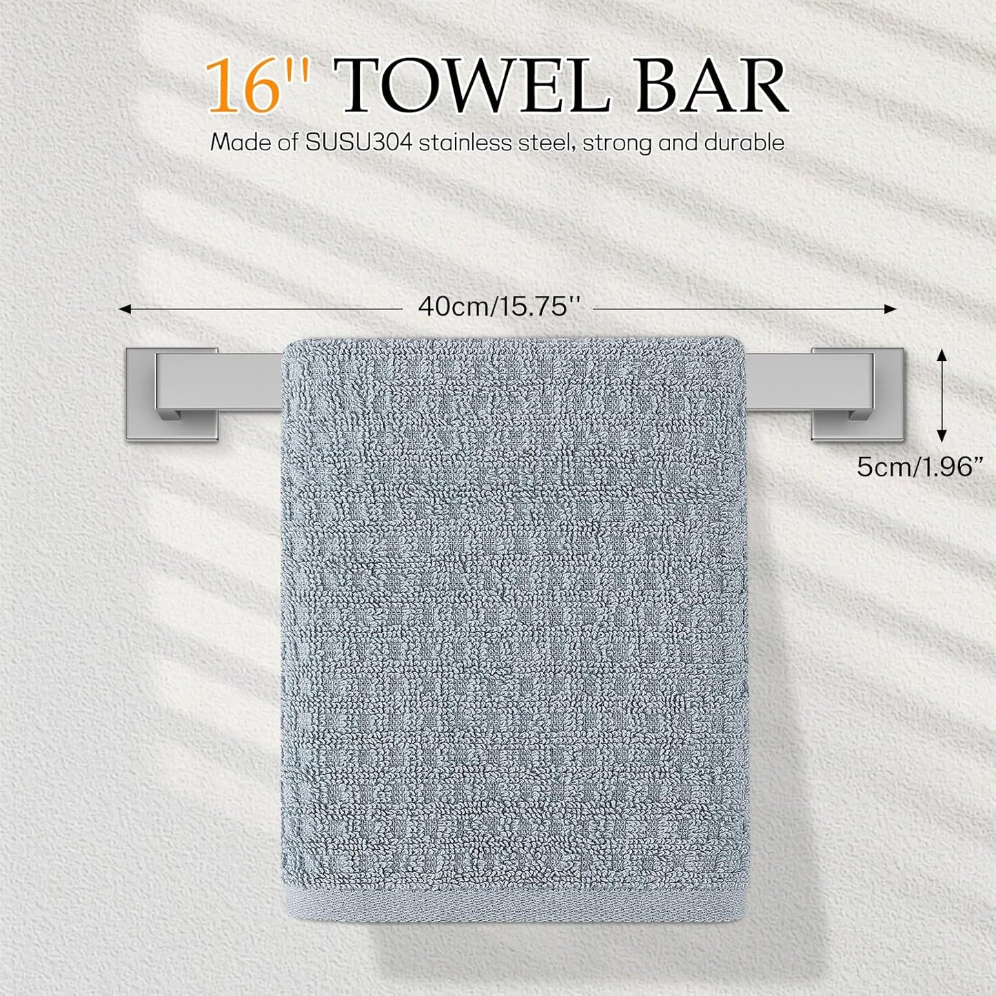 5-Pieces Brushed Nickel Bathroom Hardware Accessories Set,16 Inch Towel Bar Set,Stainless Steel Bathroom Hardware Set Towel Holder Set for Bathroom,Wall-Mounted Bathroom Accessories Kit