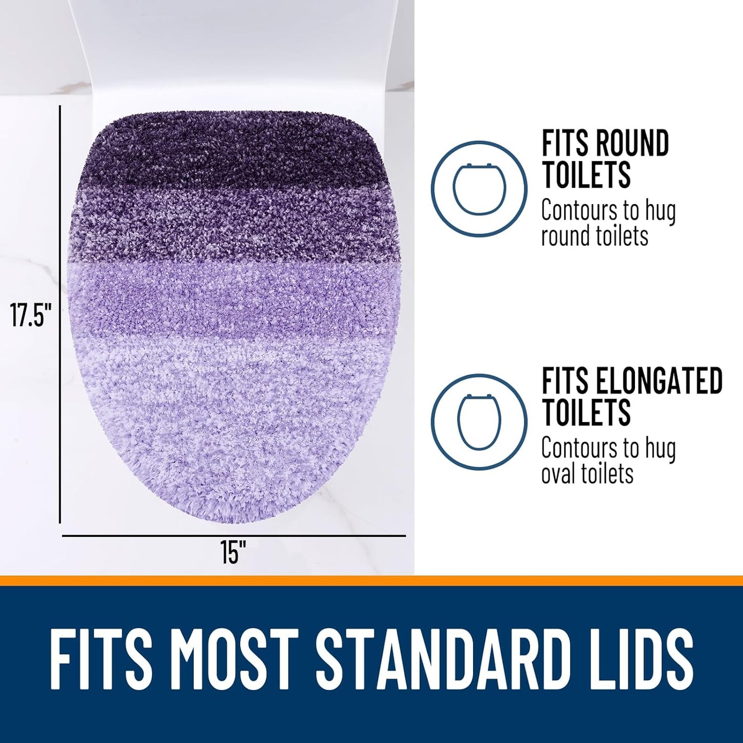 OLANLY Soft Microfiber Bathroom Toilet Lid Cover, Machine Washable Covers, 17.5x15, Stays in Place Rubber Backing, Fits Most Round, Elongated and Oblong Lids, Accessories Decor, Violet