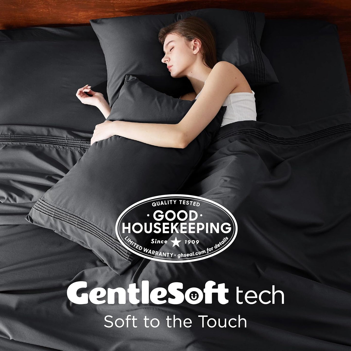 Bedsure Deep Pocket King Sheet Set - Fits Mattresses Up to 21 Inches Thick - 4 Piece GentleSoft Bed Sheets, Moisture Wicking, Soft & Cooling Bedsheet & Pillowcases, Easy & Secure Fit, Black