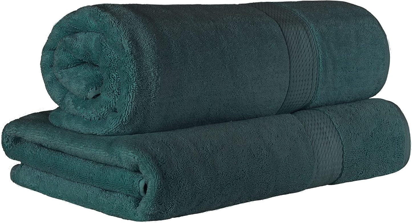Superior Egyptian Cotton Pile Bath Sheet Set of 2, Ultra Soft Luxury Towels, Thick Plush Essentials, Absorbent Heavyweight, Guest Bath, Hotel, Spa, Home Bathroom, Shower Basics, Teal
