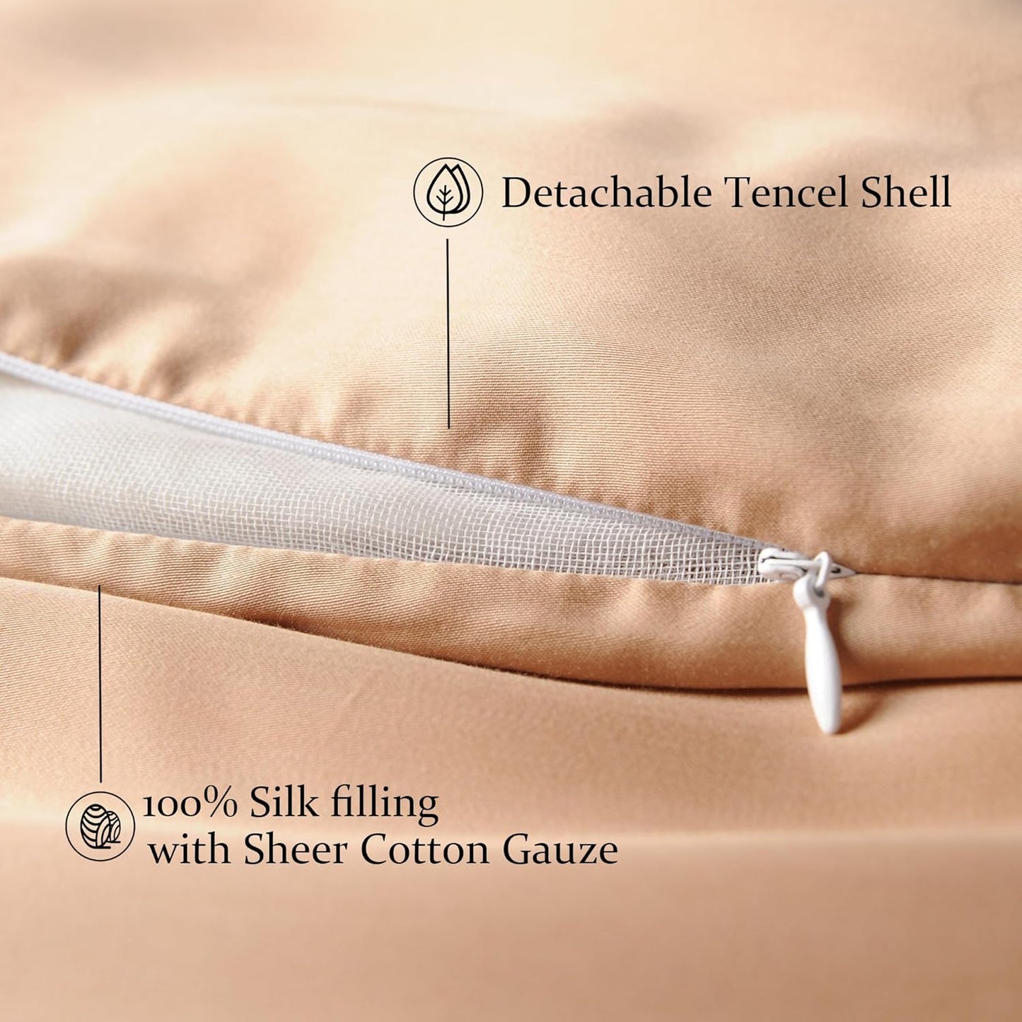 CUDDLE DREAMS Lightweight Silk Filled Comforter for Summer, Detachable Tencel Duvet Cover for Easy Care, Naturally Breathable (Bronze, Twin)