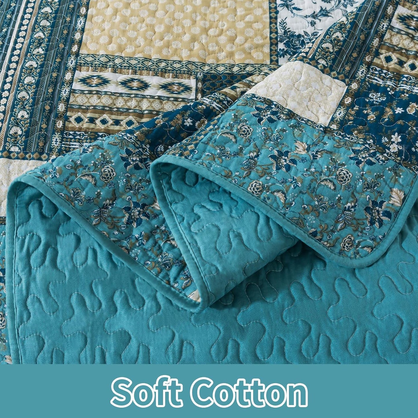 BEDIFANY Cotton California King Size Quilt Set, Lightweight Bedspread Oversized King Coverlet, Soft Farmhouse Quilt Bedding Sets for Bed Decorations for All Seasons (3 Pieces, Blue)