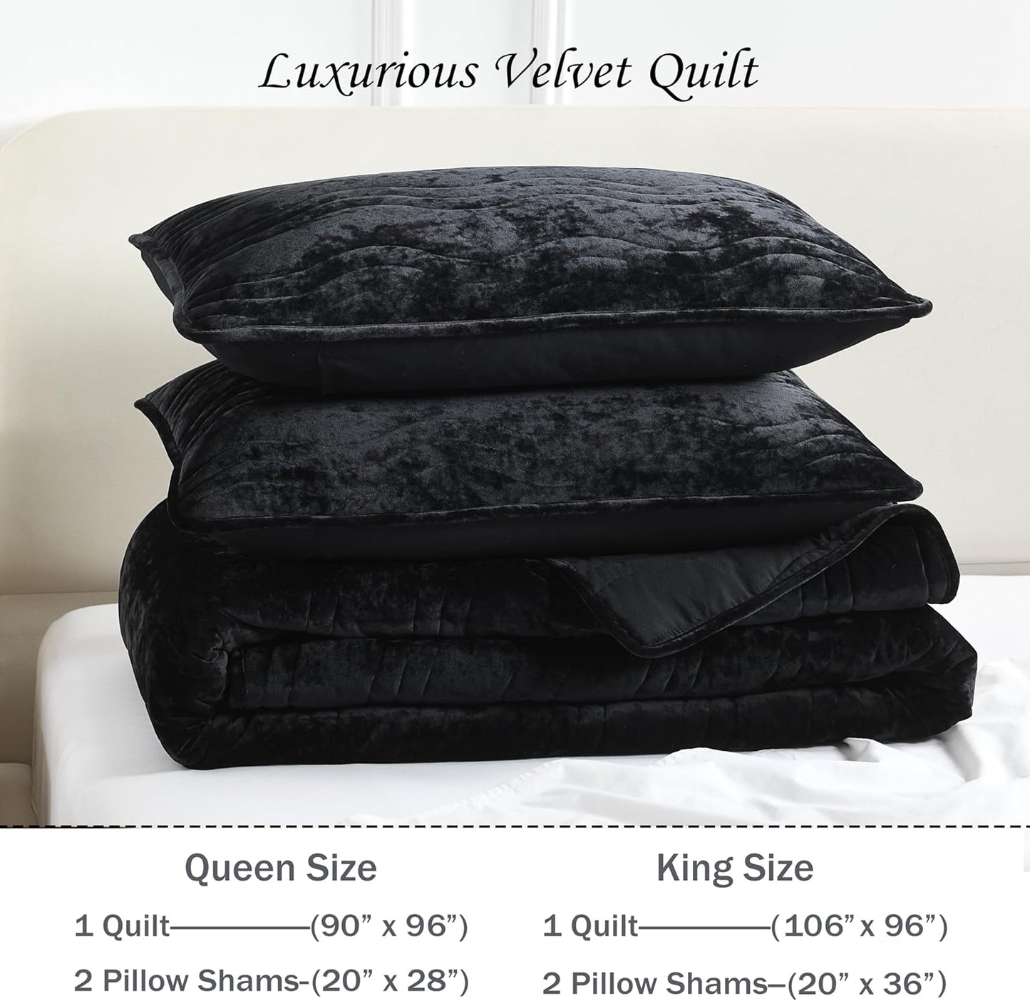 King Size Comforter Set, Luxurious Velvet King Quilt, Black Bedding Set, Soft Plush Bedspread King Size, Lightweight Quilts for All Season, Black