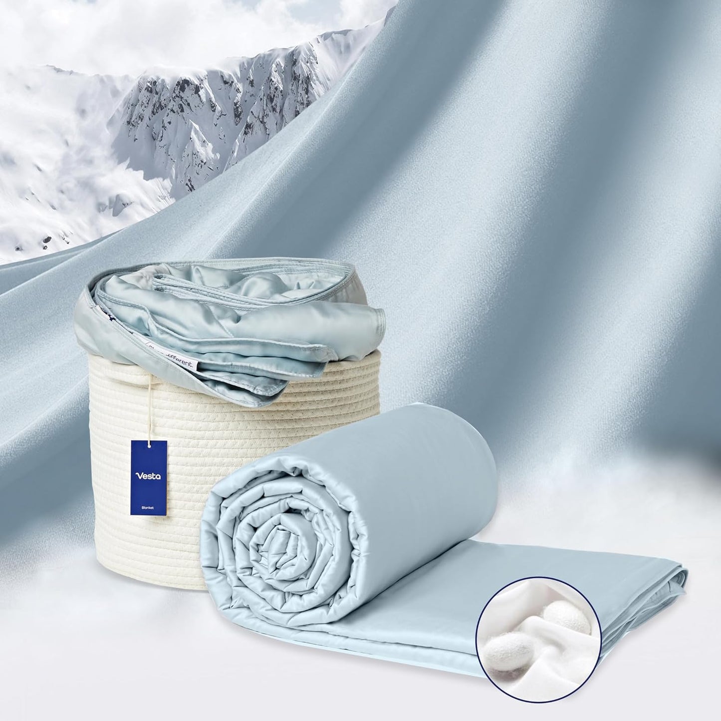 Vesta Washable Silk Lightweight Comforter, Cooling Blanket for Hot Sleepers, 100% Long Staple Mulberry Silk, Moisture & Thermal Control for Summer Use (Skyline Blue, Full/Queen 90'' X 90'')