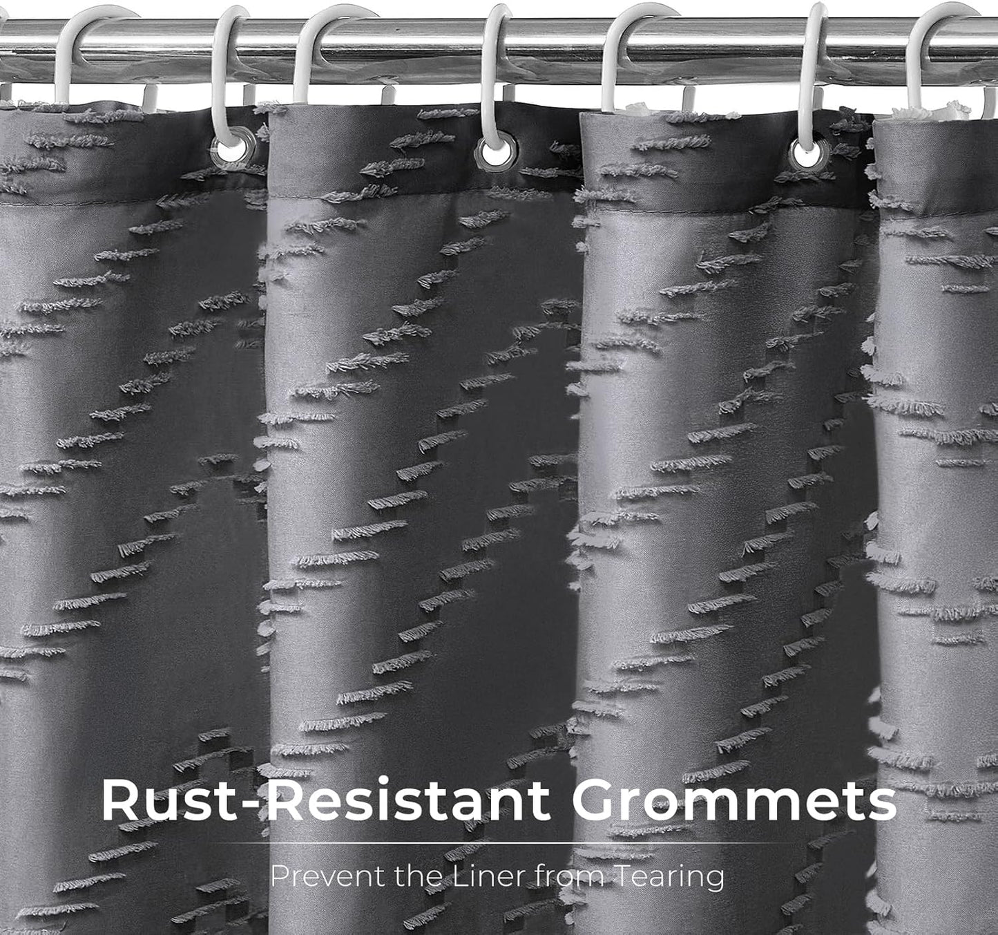 Extra Long Grey Boho Shower Curtain 84 Inch Grey Tufted Chevron Striped Fabric Shower Curtains for Bathroom Modern Shabby Chic Waterproof Cloth Shower Curtain Set with Hooks