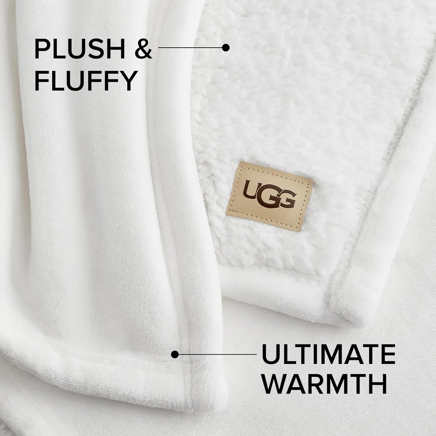 UGG Ariana Full/Queen Blanket Fleece Fluffy Reversible Soft Fuzzy Bedding Cozy Plush Warm Oversized Blanket Machine Washable Bedroom Decor for Big Couch or Bed, 90-inch x 90-inch, White Snow