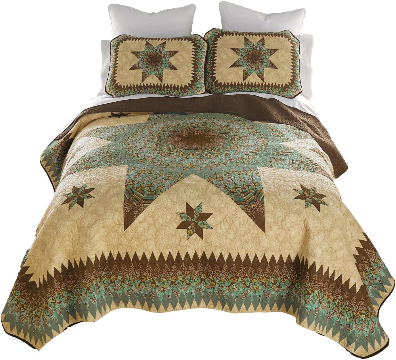 Donna Sharp Contemporary Polyester Quilt Set - Sea Breeze Star - 3-Piece King Size Quilt Set, Includes Quilt, and Two King Pillow Shams Perfect for Coastal and Souhtwest Decor