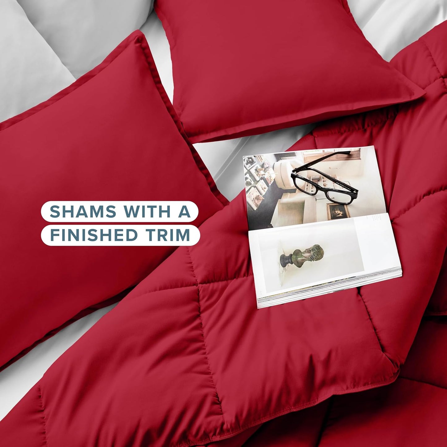 Bare Home Comforter Set - Queen Size - Ultra-Soft - Goose Down Alternative - Premium 1800 Series - All Season Warmth (Queen, Red)