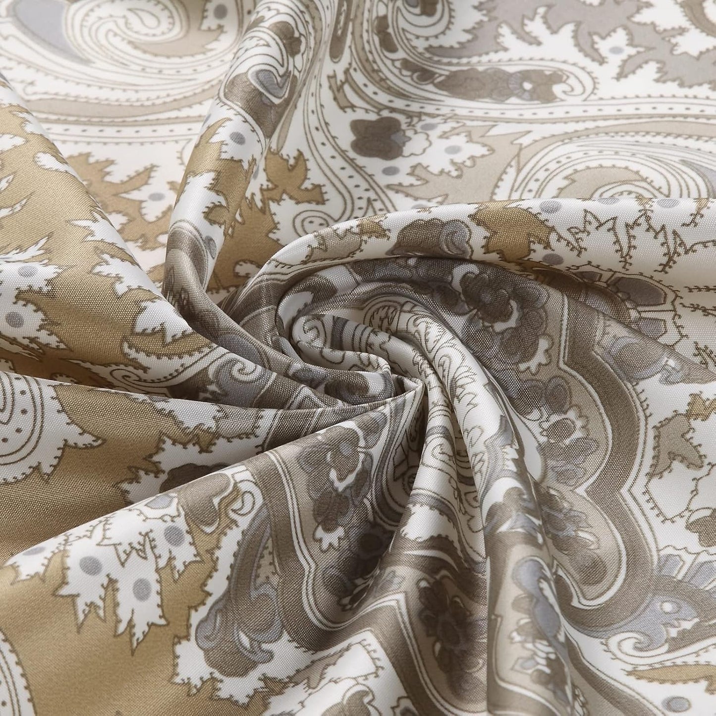 Long Fabric Shower Curtain, Beige Grey Blue Printed Boho Paisley Damask Pattern Shower Curtains for Bathroom, Waterproof Bathroom Curtains, 78" W x 78" H