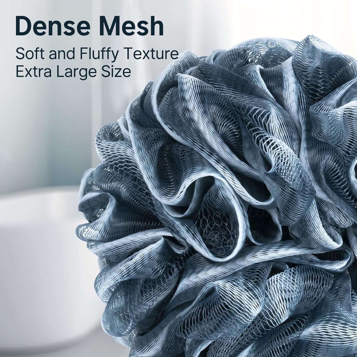 AmazerBath Loofah Sponge, Shower Loofah for Men and Women - Body Scrubber Loofa Set of 3 Indigo & White Edge, Bath Sponge 60g/PCS