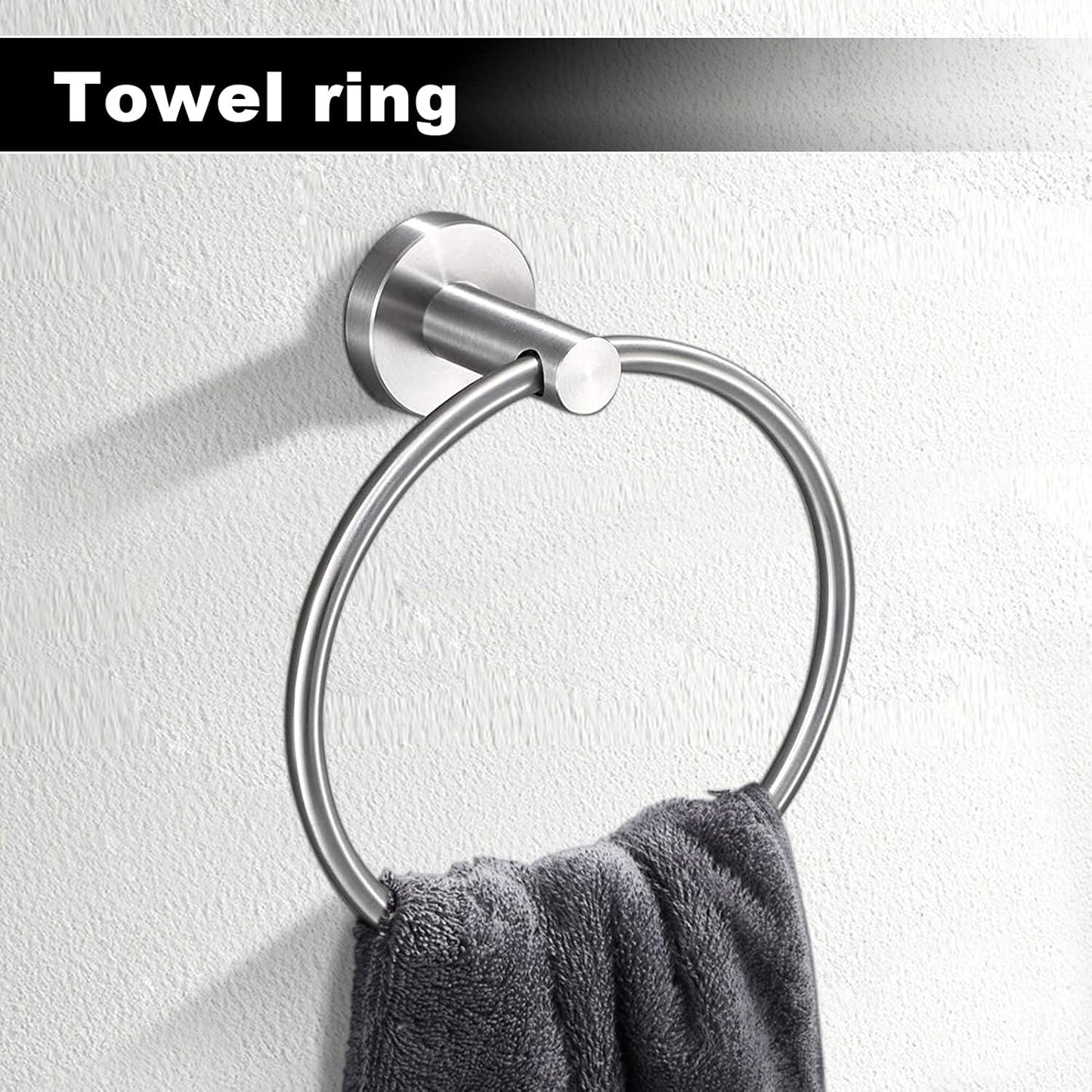 10Pcs Bath Tower Set, Includes 23.6 inch & 16 inch Towel Bars, Hooks, Rings & Toilet Paper Holder - Brushed Nickel
