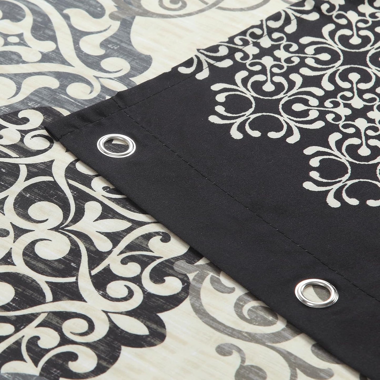 Fabric Shower Curtain, Black and Beige Boho Medallion Print Shower Curtains for Bathroom, 72" W x 72" H