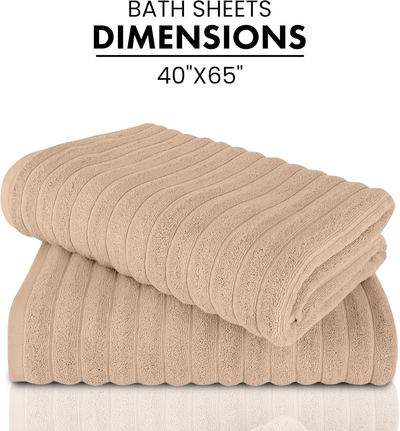Classic Turkish Towels CTT - Premium 2 Piece Jumbo Bath Sheets, 100% Turkish Cotton, Absorbent & Ultra Comfy Bath Towel Sheets for Hotels & Spa | 40"x65" (Almond Beige)