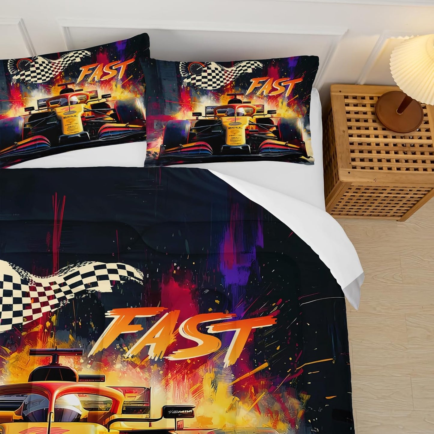 F1 Race Car Comforter Set Twin for Boys，Boys Twin Size Bedding Set Race Car，with 1 Comforter with 2 Pillow Case，F1 Race Car Themed Bedroom Decor