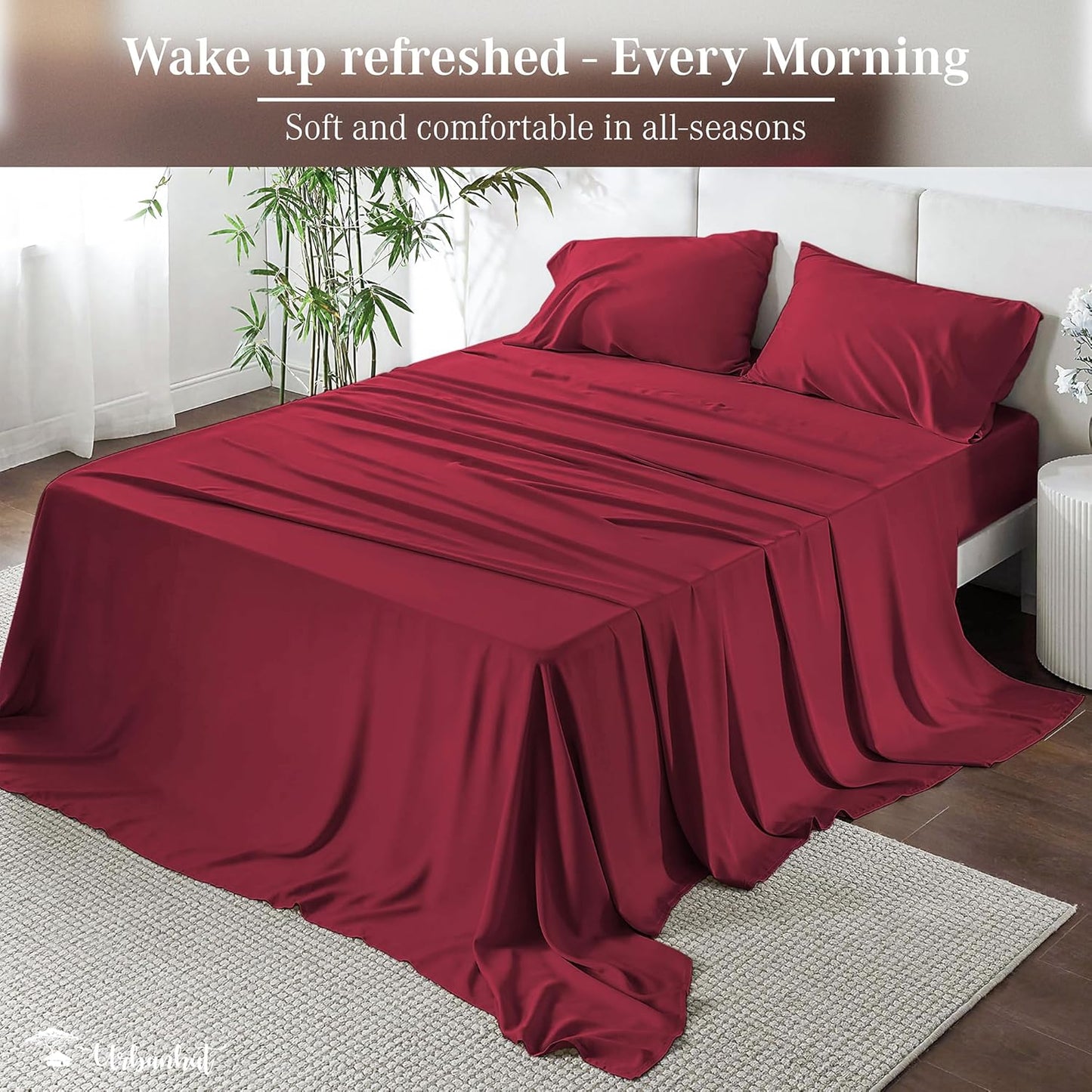 URBANHUT 1000 Thread Count Queen Bed Sheets Egyptian Cotton Sheet Set, Long Staple Soft & Breathable, 4 Pc Bed Sheet Sets, Luxury Hotel Sateen Sheets Fits 16" Deep Pocket - Burgundy