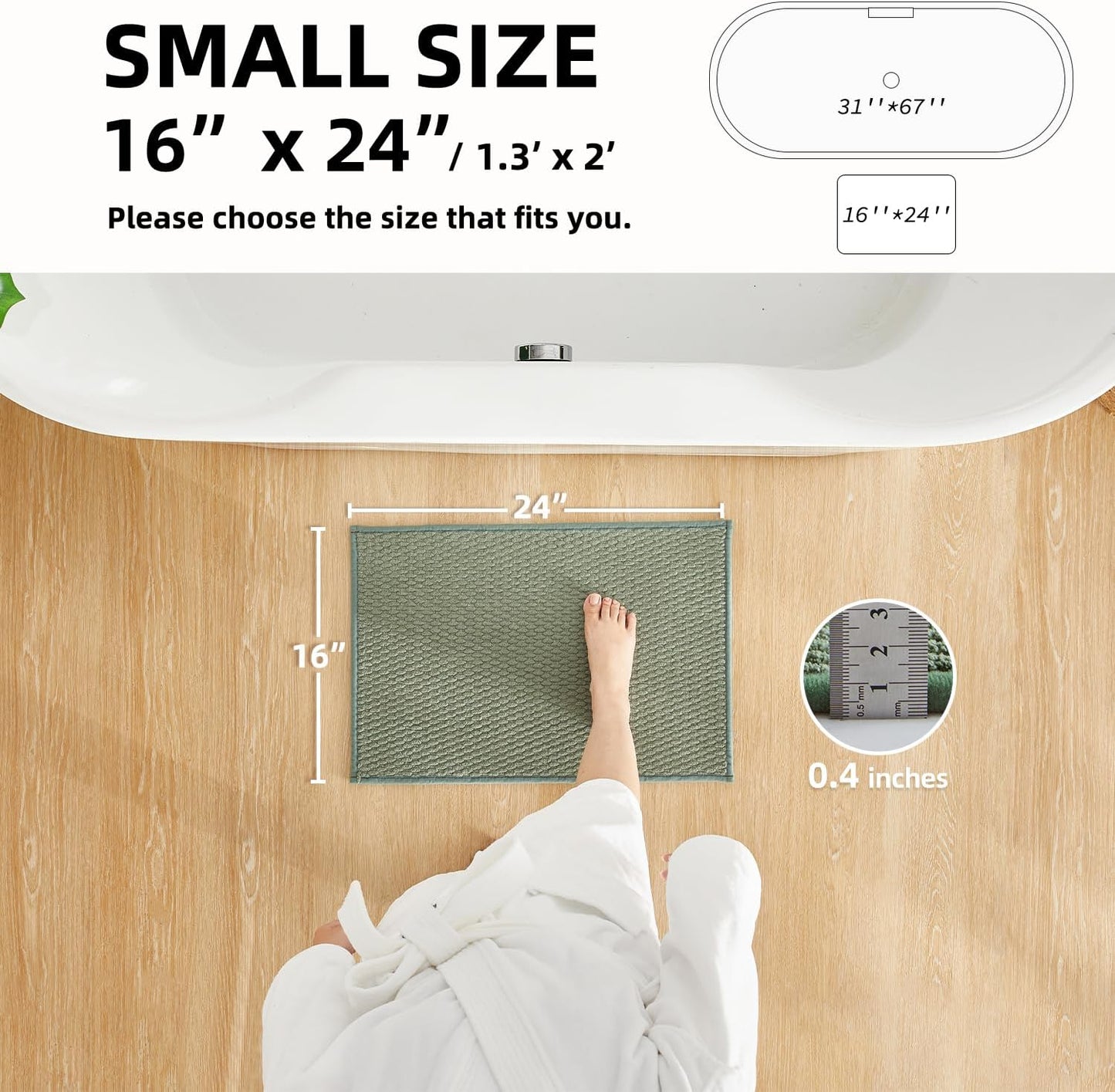 Bathroom Rugs Non Slip Washable, Super Absorbent Thin Bath Mat Small Quick Dry Low Pile Bathroom Rug, Sage Green 16"x24"