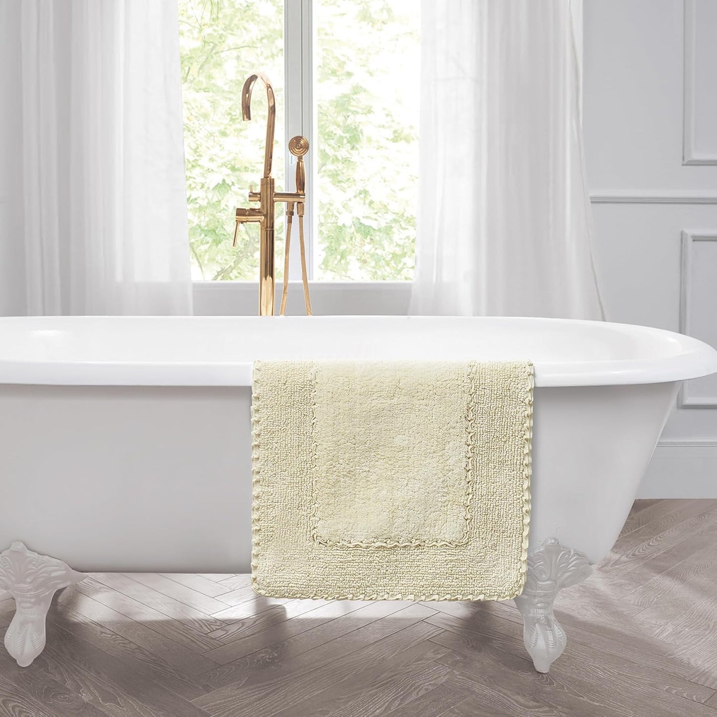 Laura Ashley Ruffle Border 100% Cotton Bath Rug, Yellow, 17"x 24"
