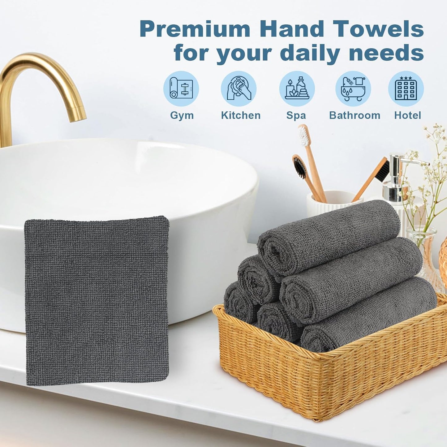 HOMEXCEL Microfiber Washcloths Towel Pack of 50, 12" x 12" Highly Absorbent and Soft Face Towels Wash Cloths for Bathroom, Gym, Hotel and Spa, Fast Drying Multi-Purpose Cleaning Cloth, Grey